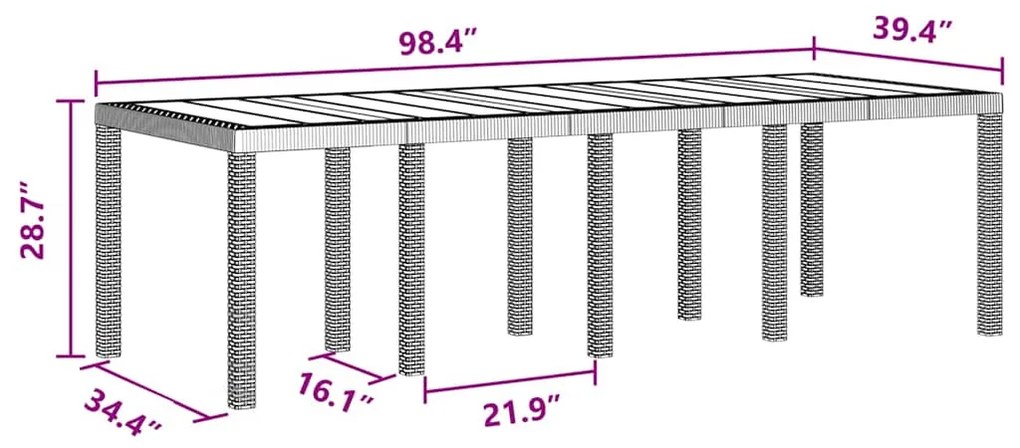 Mesa de Jardim Antracite vidaXL 250x100x73 cm Poly Rattan