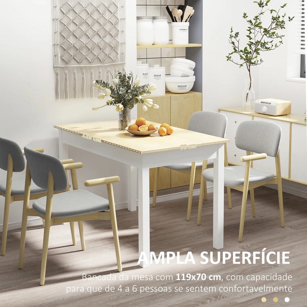 Mesa de Sala de Jantar de Madeira Retangular para 4-6 Pessoas Estilo Moderno 119x70x76 cm Carvalho e Branco