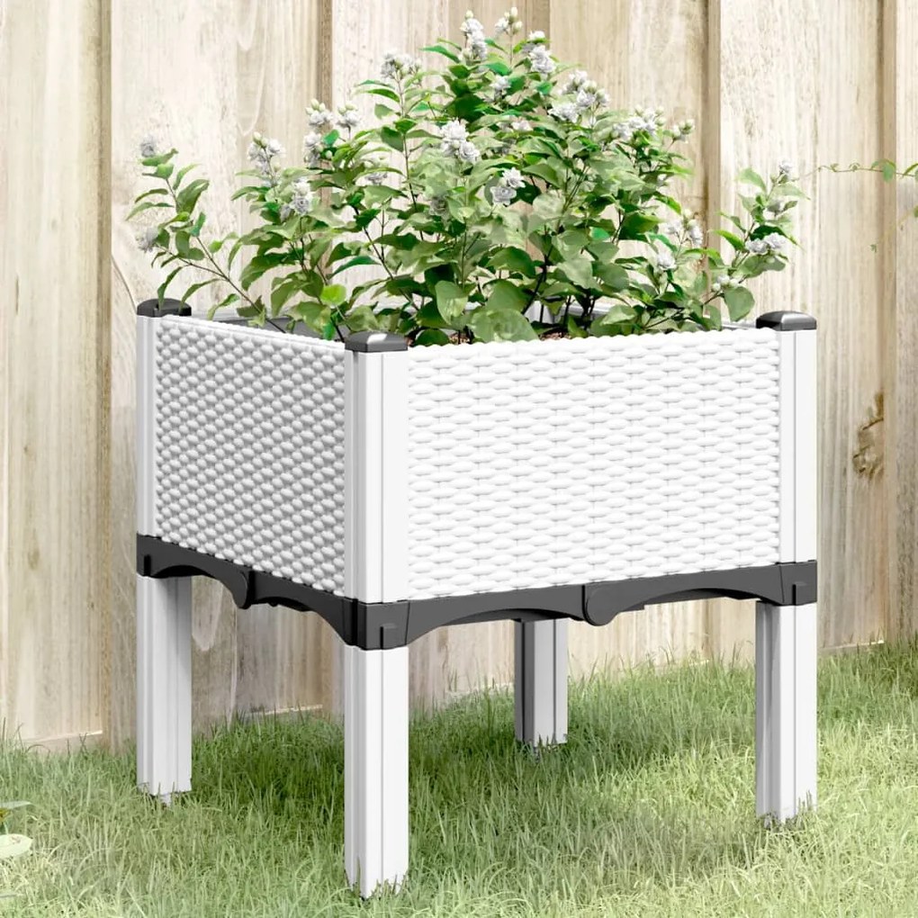 vidaXL Vaso/floreira de jardim c/ pernas 40x40x42 cm PP branco