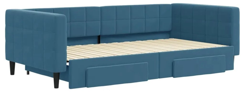 Sofá-cama com gavetão e gavetas 100x200 cm veludo azul