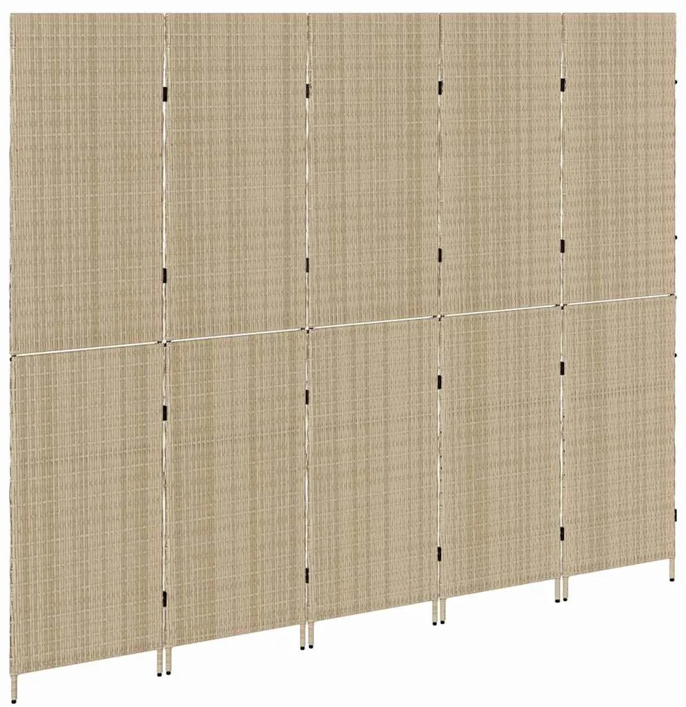 Divisória de Ambiente 5 Painéis Dobrável Bege 245x180 cm Polirattan