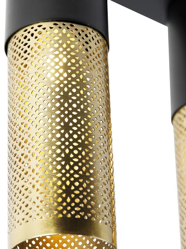 Luminária de teto industrial preto com dourado oblongo 3 luzes - Raspi