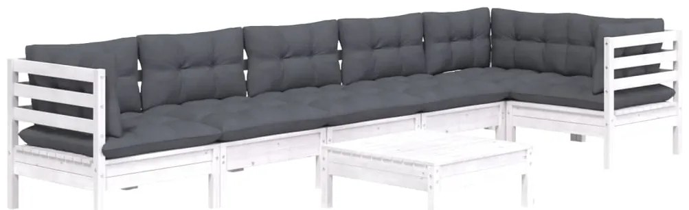 7 pcs conjunto lounge de jardim c/ almofadões pinho branco