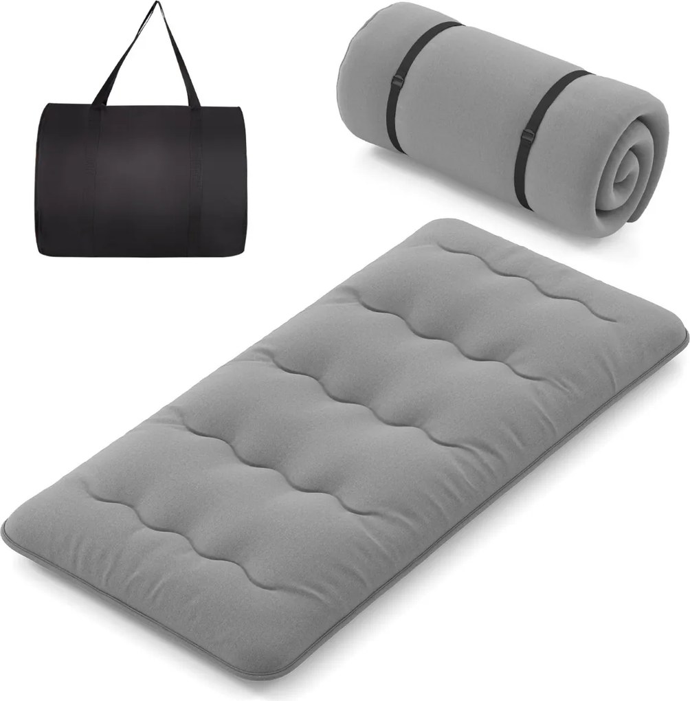 Colchão enrolável para o chão com capa lavável e com bolsa de transporte 200 x 90 x 10 cm - cinzento