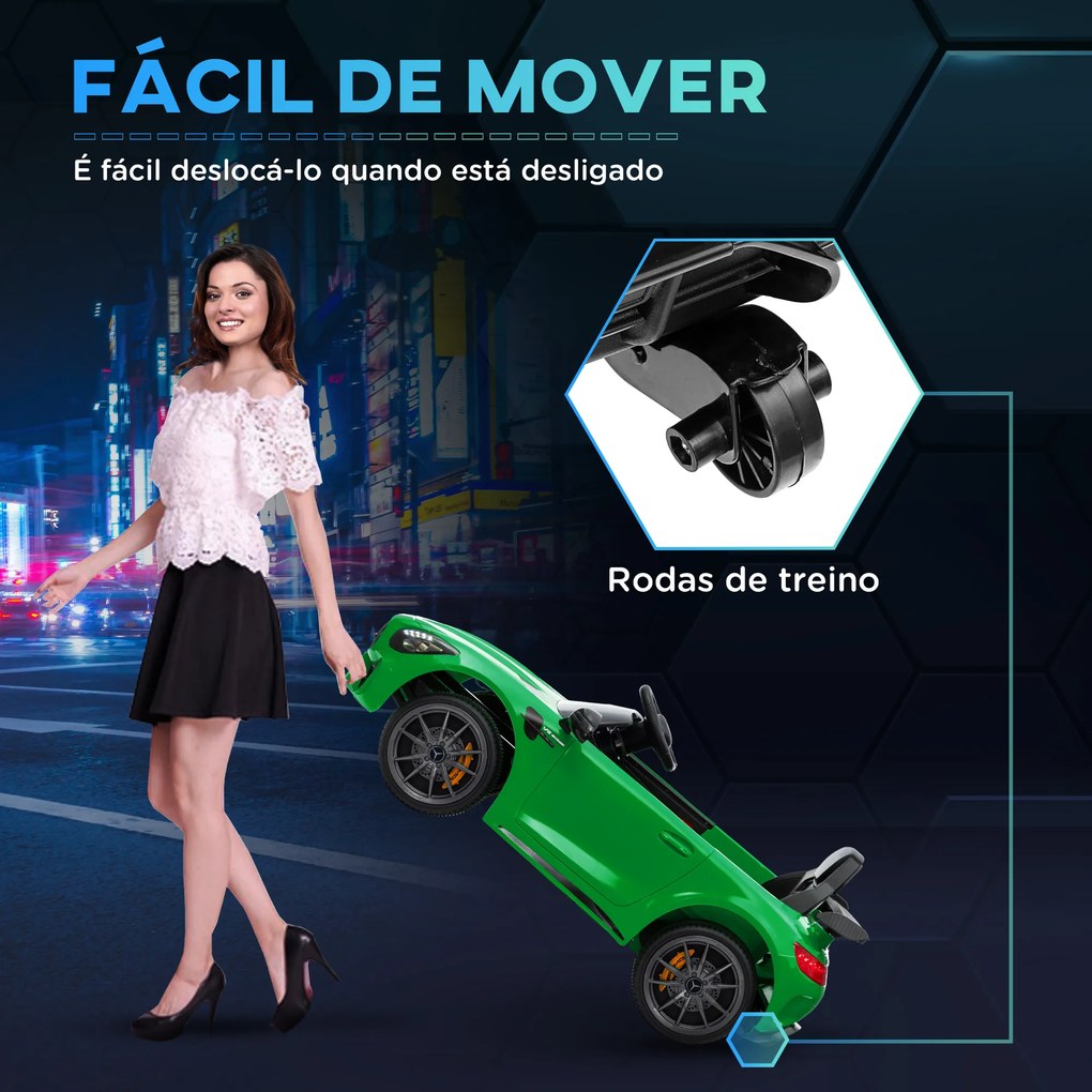 Carro Elétrico para Crianças Carro Mercedes-Benz AMG GTR com Bateria 12V Faróis Buzina e Música 108x67x46 cm Verde