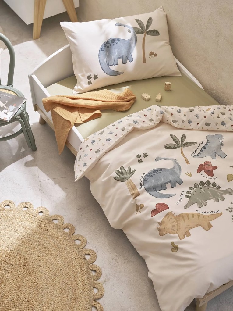 Conjunto capa de edredon + fronha de almofada, MINISAURUS cru
