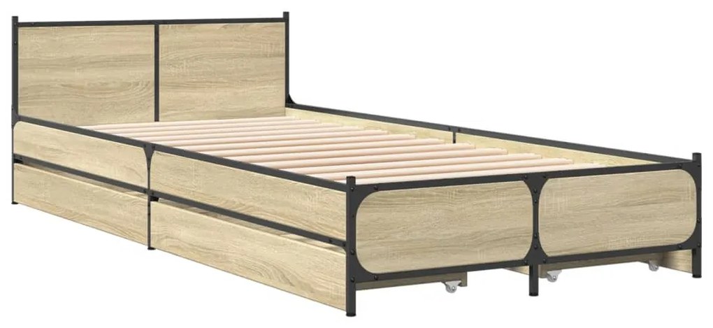 Estrutura de cama c/ gavetas derivados madeira carvalho sonoma