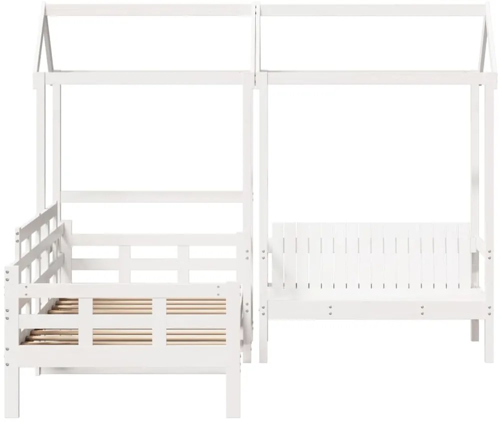 Conj. sofá-cama e banco c/ telhado 90x190cm pinho maciço branco