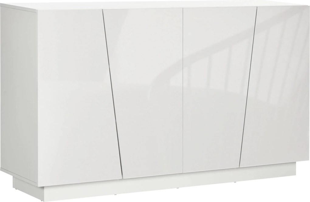 HOMCOM Armário Branco Brilhante 150x40x88 cm Portas Geométricas e Prateleira Ajustável Branco | Aosom Portugal