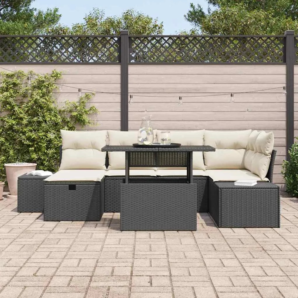 Conjunto de Sofá de Jardim 7 Peças com Almofadas em Rattan Polímero Pr