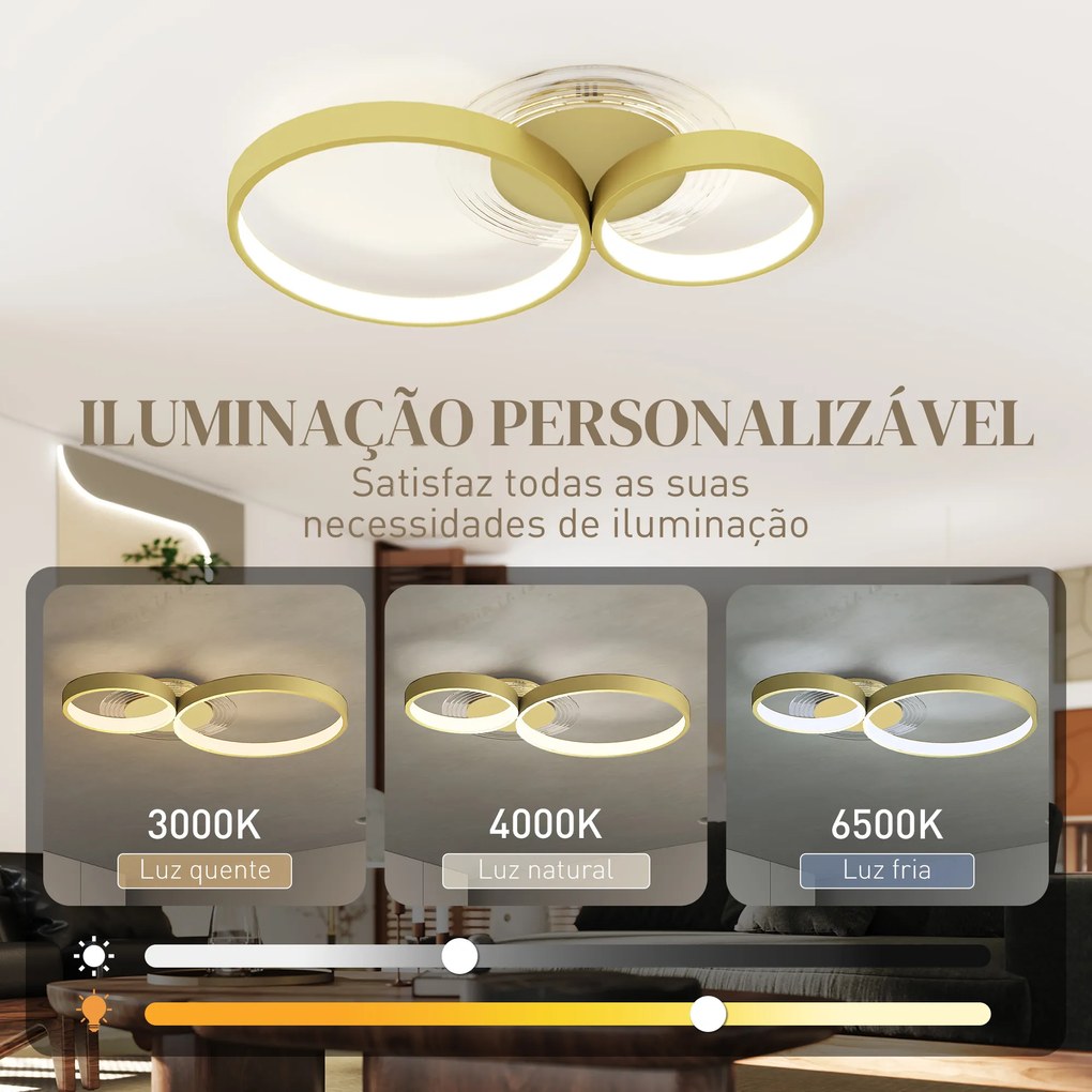 Candeeiro de Teto LED 40W Candeeiro Moderno com Iluminação LED 3000K/4000K/6500K 59x38x7,4 cm Dourado