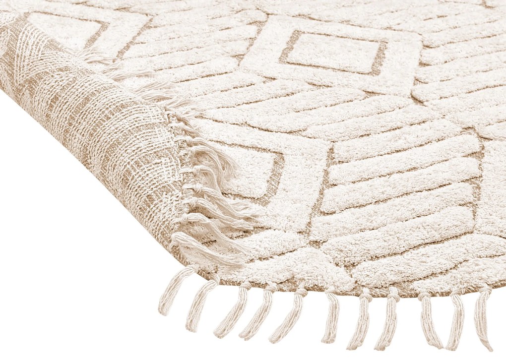 Tapete redondo em algodão creme ⌀ 140 cm HORASAN Beliani
