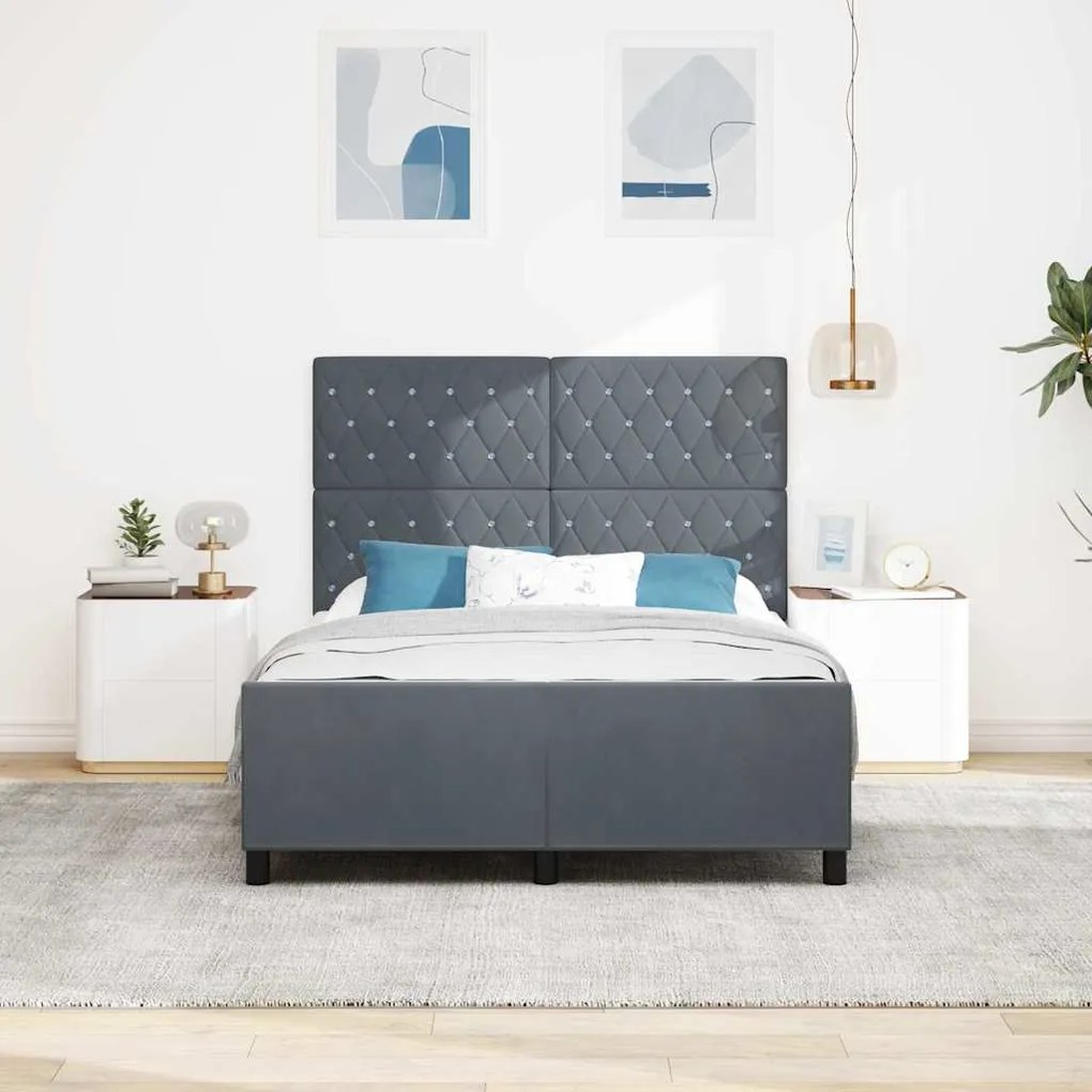 Cama vidaXL Cinza Escuro 140x200 cm Veludo
