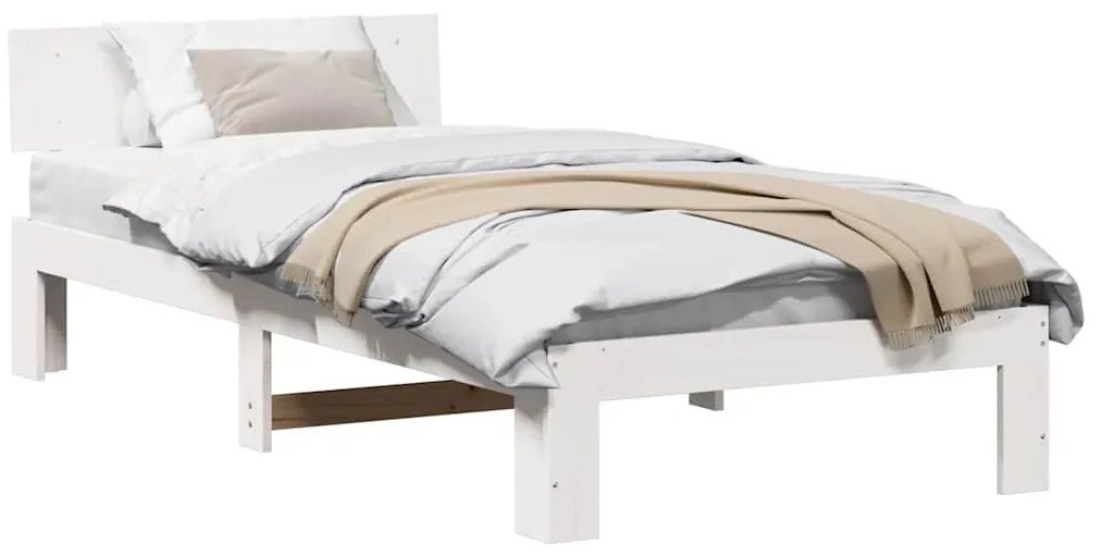 Estrado de Cama com Cabeceira Branca 90x200 cm Madeira de Pinho Maciço