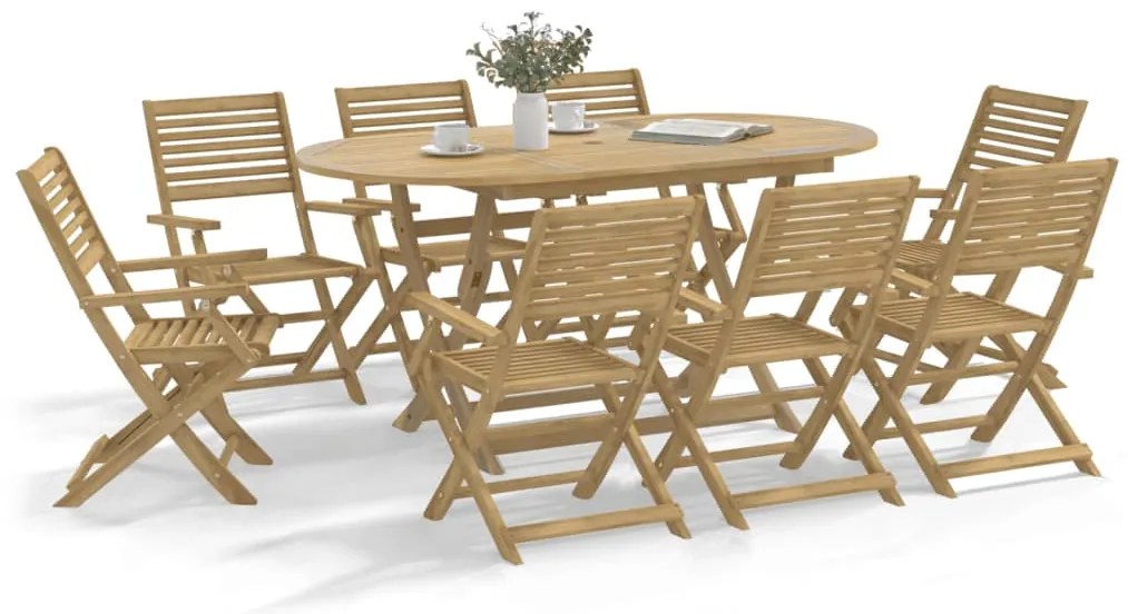 9 pcs conjunto de jantar para jardim madeira de acácia maciça