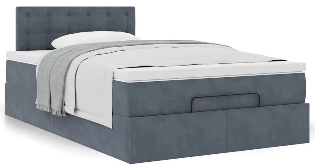 Cama otomana com colchão 120x190 cm veludo cinzento-escuro