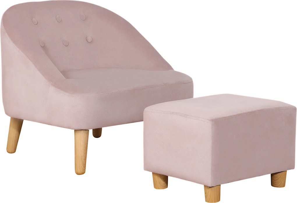 HOMCOM Poltrona infantil com otoman para crianças de 3 a 5 anos Design fofo Aspecto veludo 51 cm x 51 cm x 50 cm Rosa | Aosom Portugal