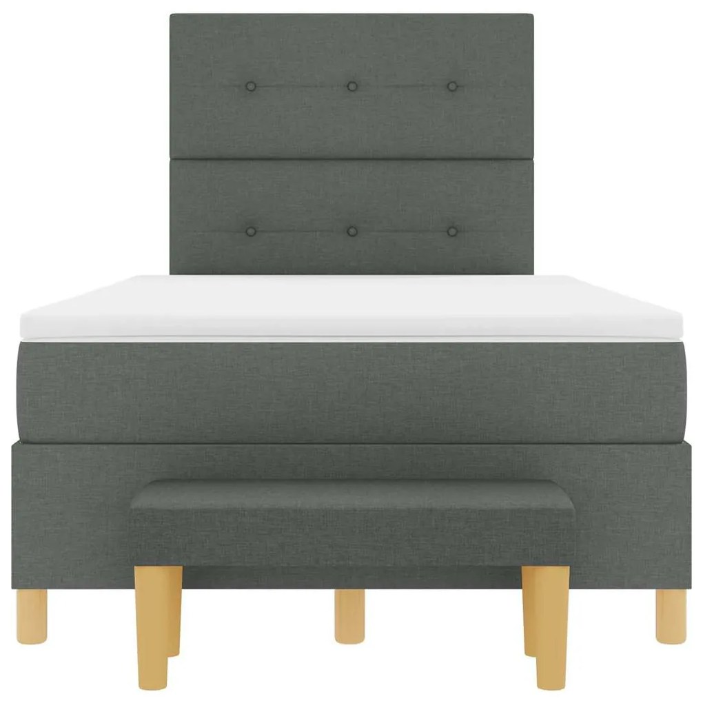Cama Box Spring com Colchão e Banco Cinza Escuro 120x190 cm Tecido