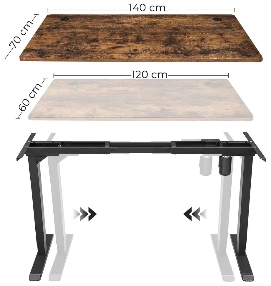 Estrutura de secretária regulável eletricamente em altura (115-147) x 60 x (71-112) cm Preto