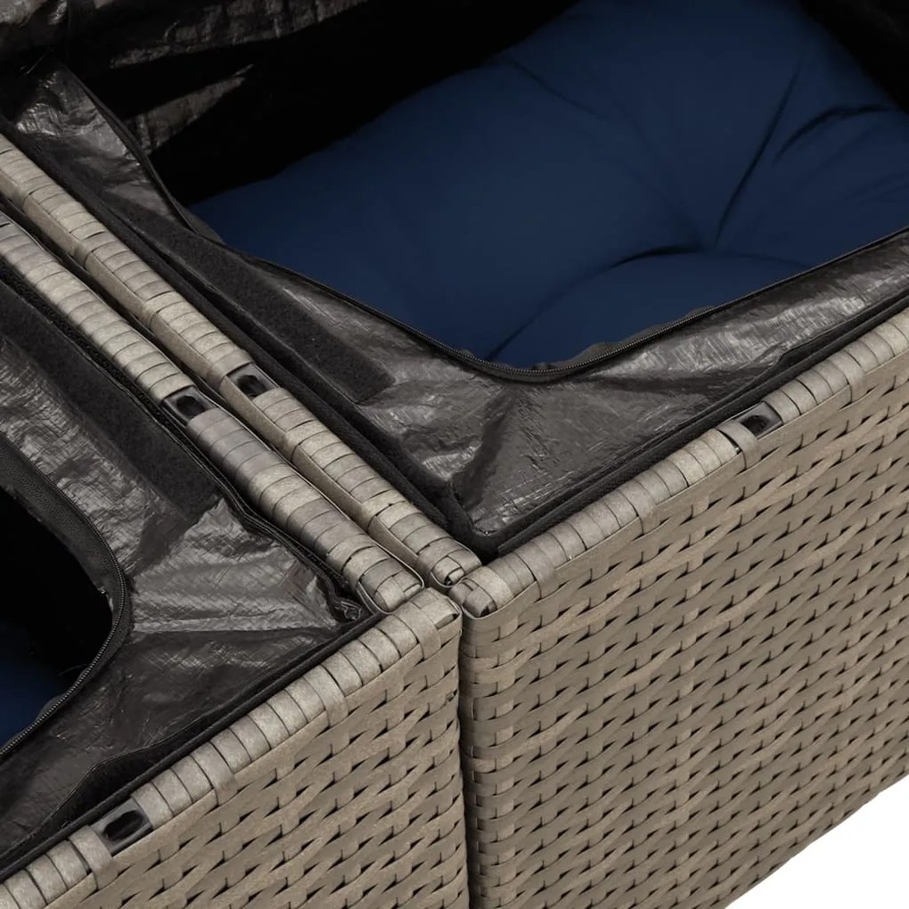 9 pcs conjunto sofás p/ jardim c/ almofadões vime PE cinzento