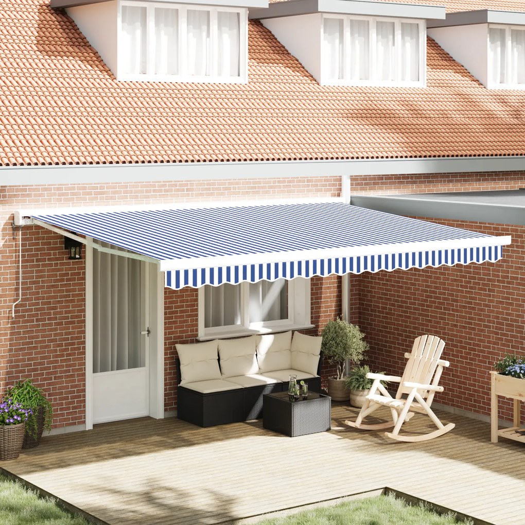 vidaXL Toldo Retrátil Automático Azul e Branco 450x300 cm