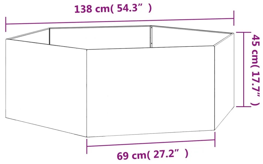 Vaso/floreira 138x120x45 cm aço corten cor enferrujado