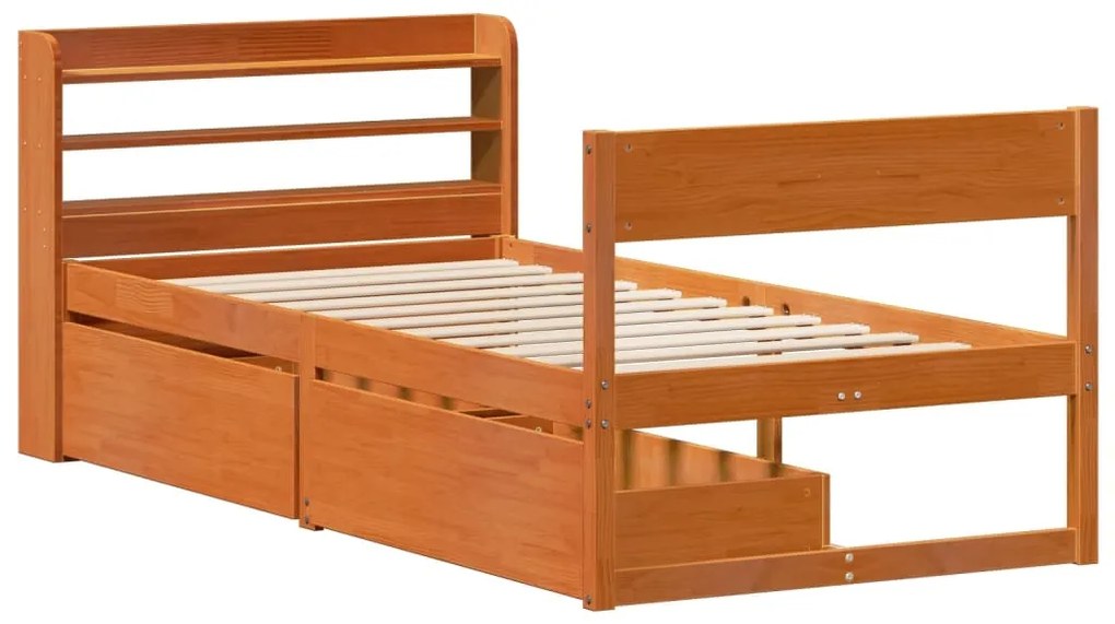 Cama sem colchão 75x190 cm madeira de pinho maciça castanho-mel