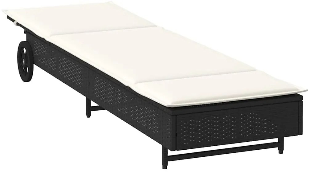 Espreguiçadeira com rodas e almofadão vime PE preto