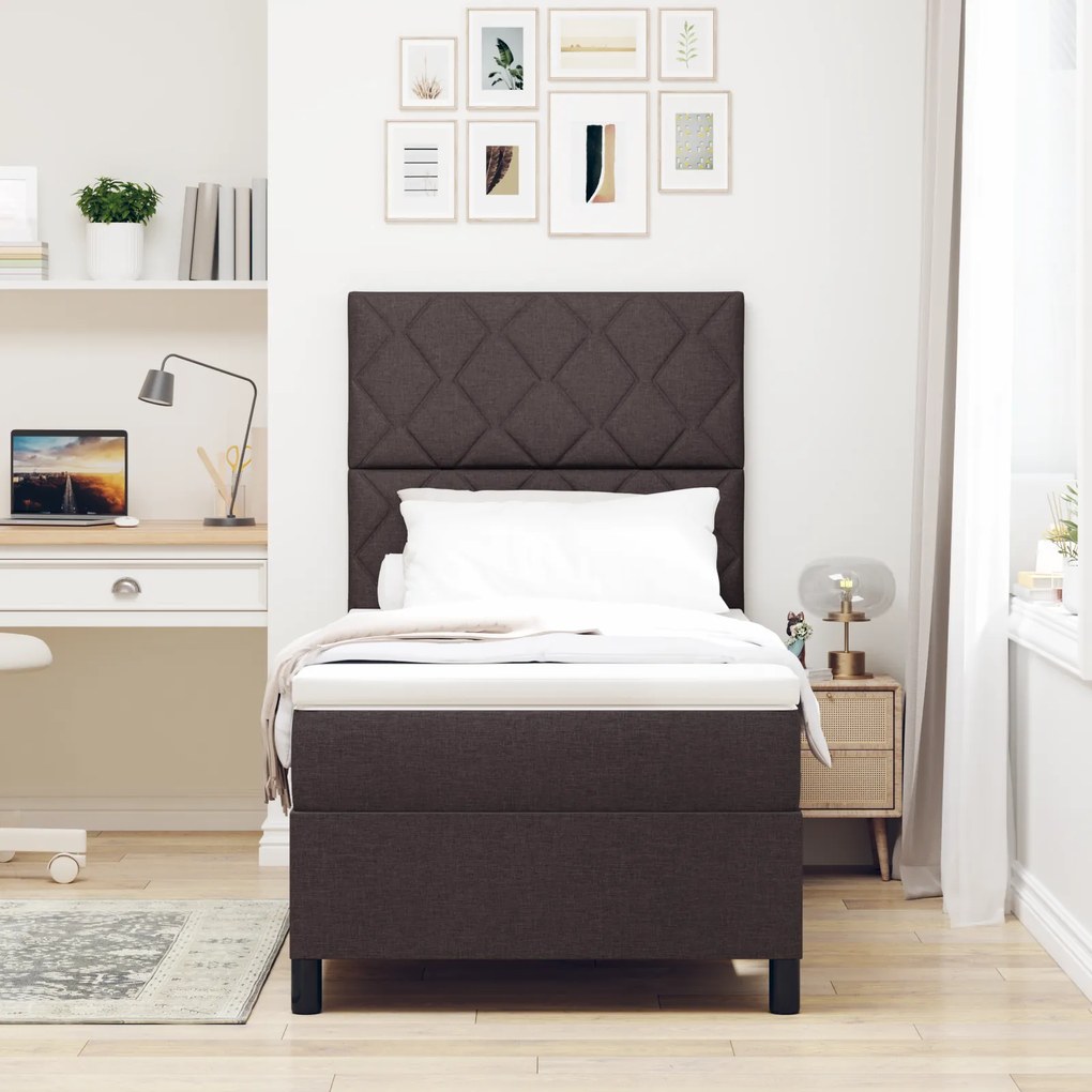 Cama Box Spring com Colchão Marrom Escuro Solteiro Tecido