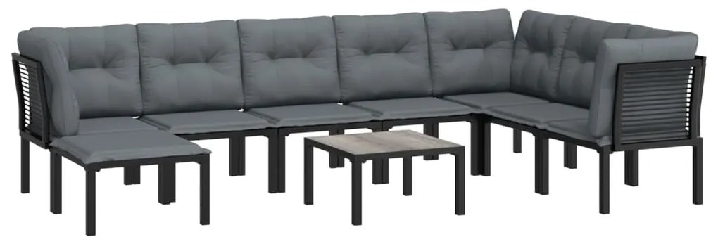 9 pcs conjunto lounge de jardim vime PE preto e cinzento