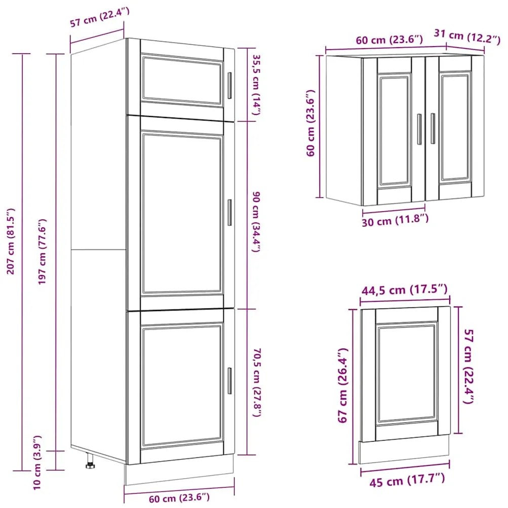 8 peças armário de cozinha conjunto Kalmar cinzento cimento