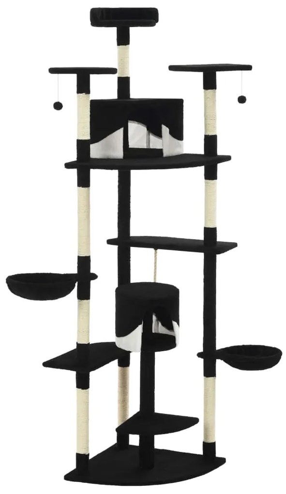 Árvore p/ gatos c/ postes arranhadores sisal 203cm preto/branco