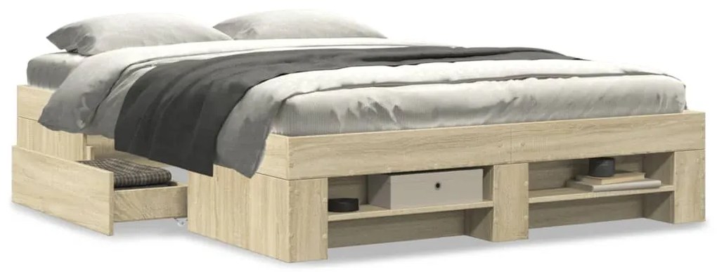 Estrutura de cama 135x190 cm derivados madeira carvalho sonoma