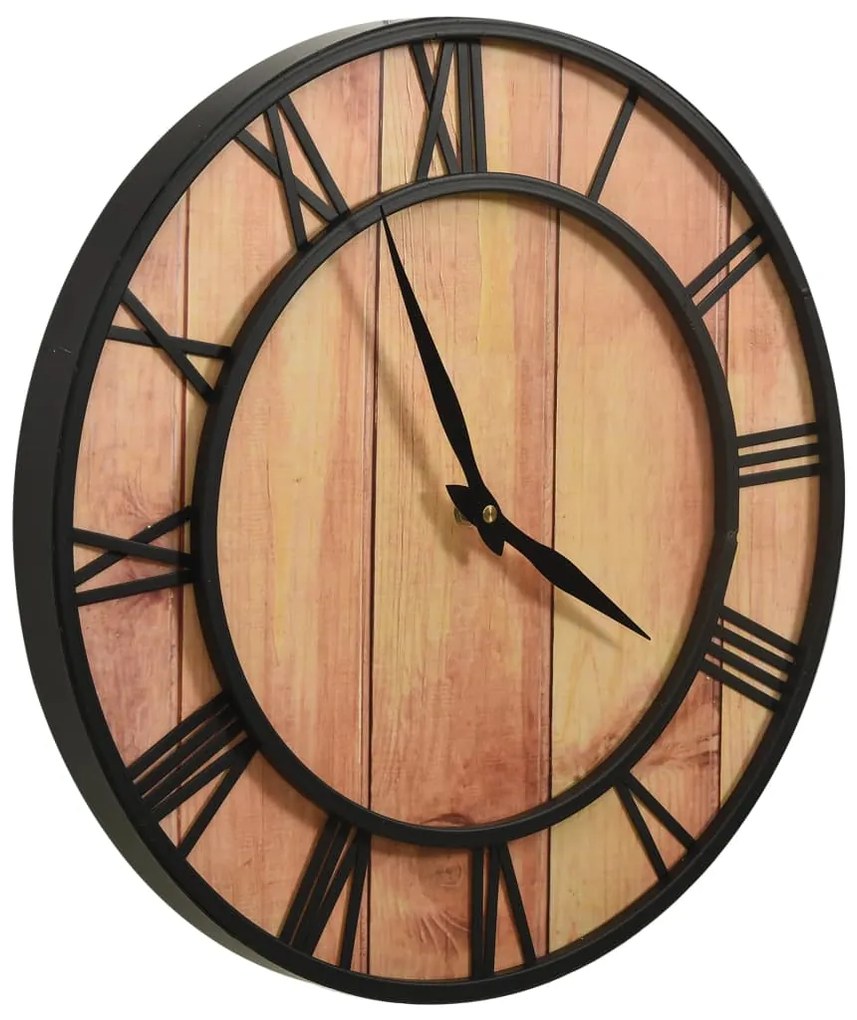 Relógio de parede MDF e ferro 39 cm castanho e preto