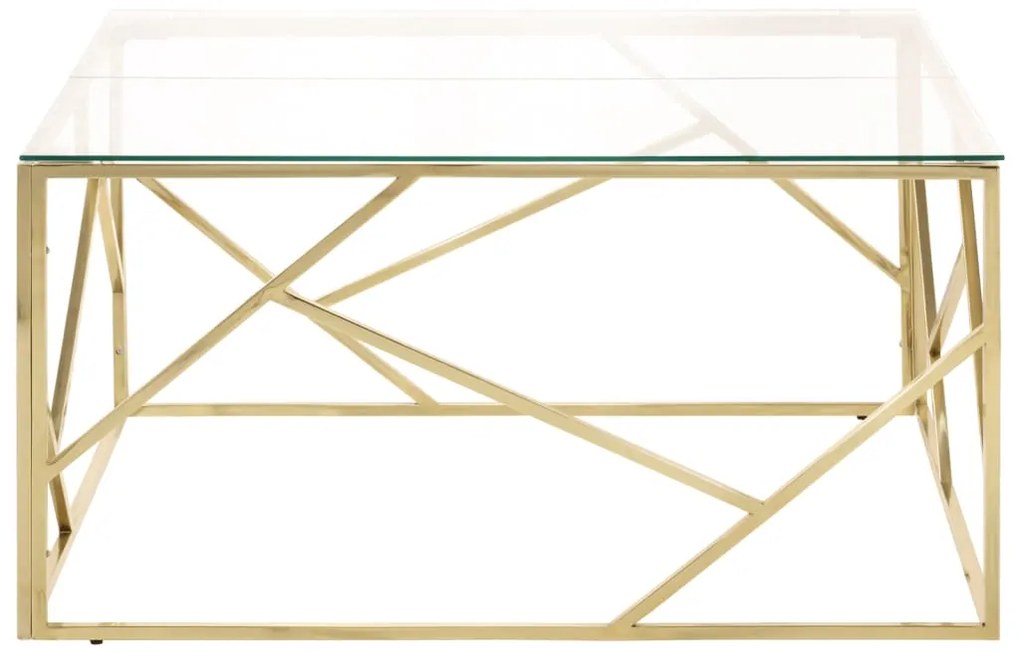 Mesa de centro aço inoxidável e vidro temperado dourado