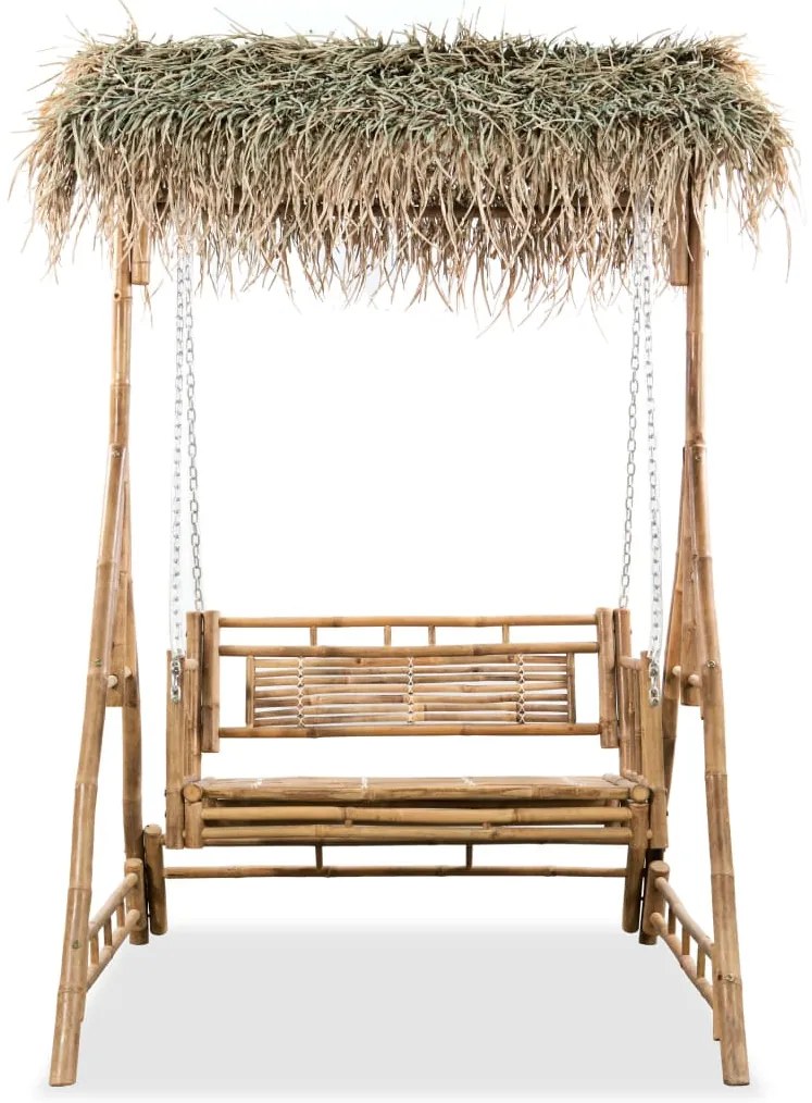 Banco de baloiçar 2 lugares bambu c/ folhas de palmeira 202cm