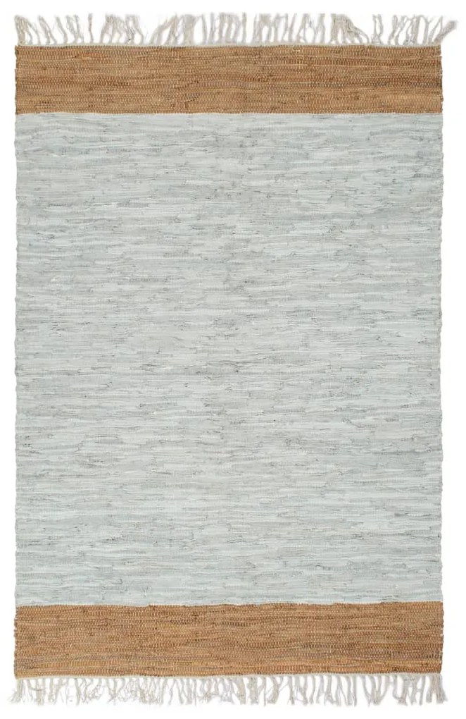 133976 vidaXL Tapete chindi tecido mão couro 190x280cm cinzento-claro/bronze