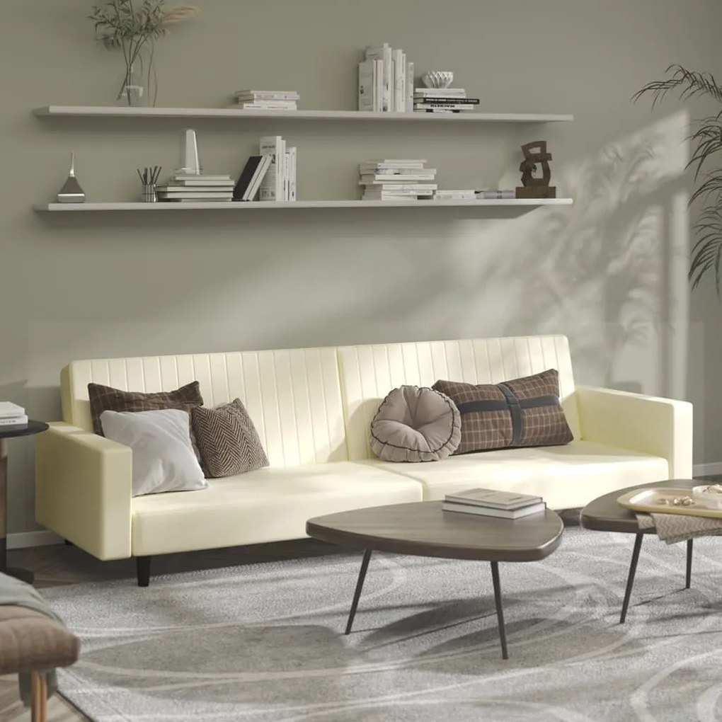 337668 vidaXL Sofá-cama de 2 lugares couro artificial cor creme