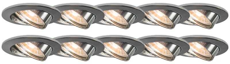 Conjunto de 10 focos embutidos redondos cromados inclináveis - Edu