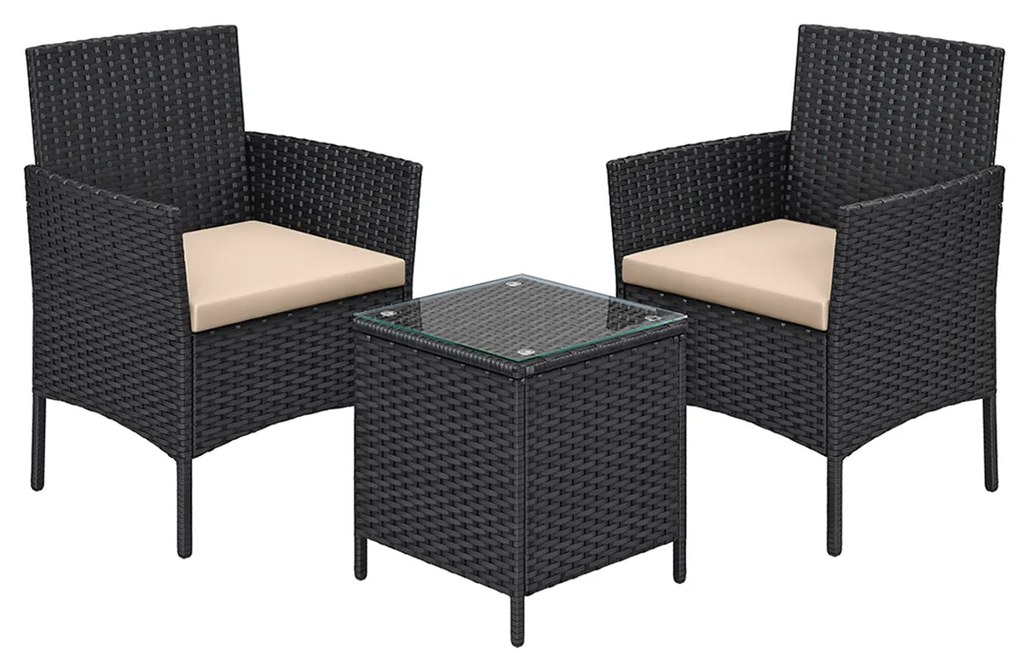 Conjunto de jardim com mesa e 2 cadeiras Preto-taupe
