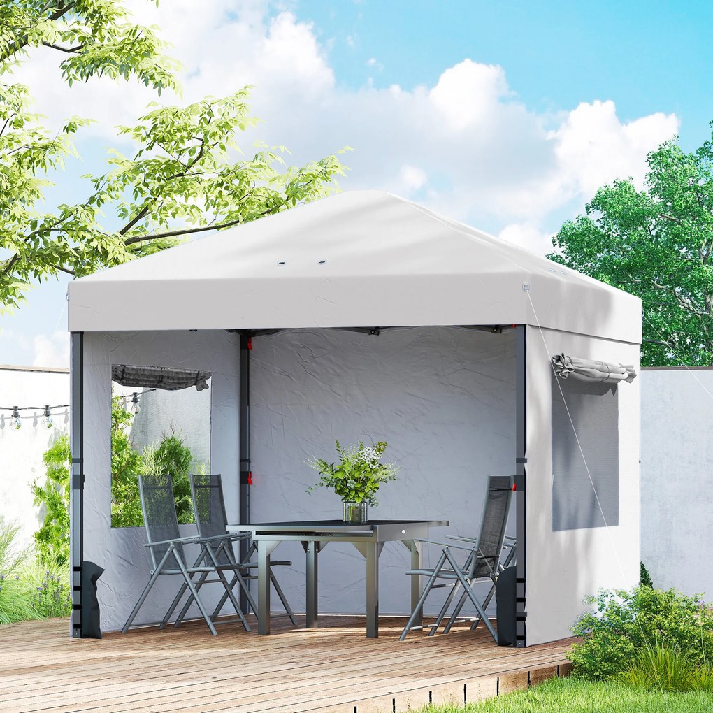Tenda Dobrável 3x3 m Pop-up com 3 Paredes Laterais 2 Janelas em Malha UPF50+ Altura Ajustável 3 Níveis Branco
