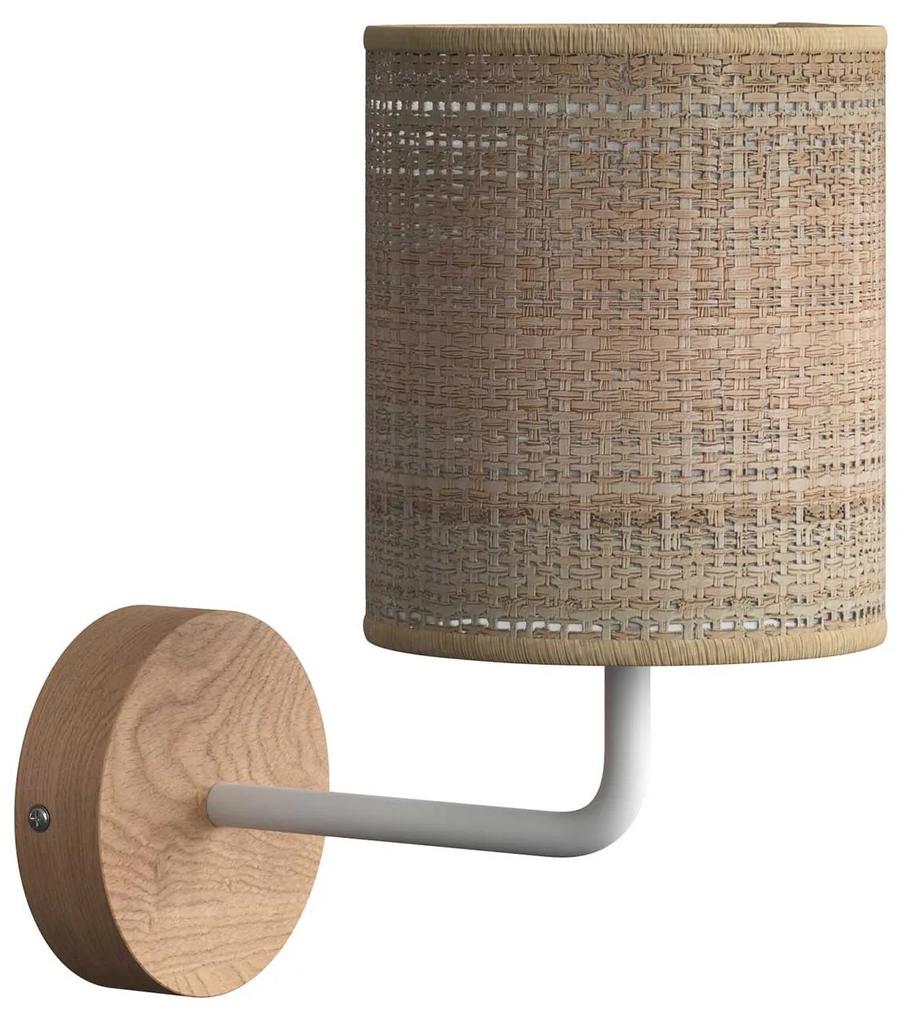 Fermaluce Wood, lampada a muro in legno con paralume Cilindro e estensione curva - Neutro - Natural Raffia Não