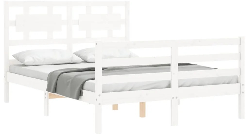 Estrutura de cama de casal c/ cabeceira madeira maciça branco