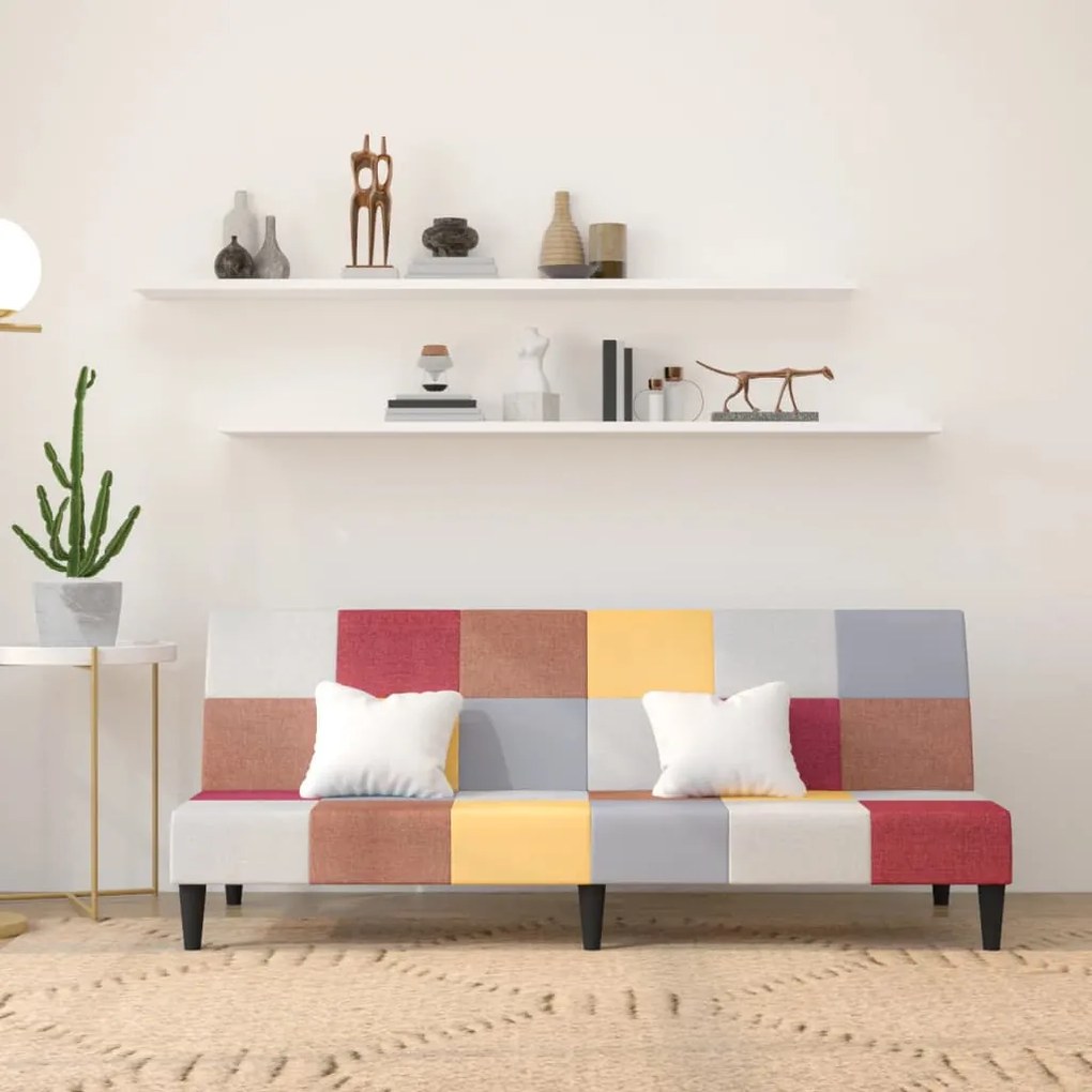 337475 vidaXL Sofá-cama de 2 lugares com duas almofadas tecido