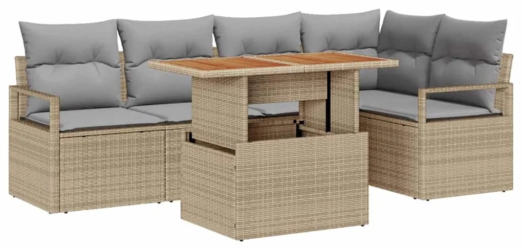 Sofá de Jardim 6 Peças com Almofadas Beiges e Rattan