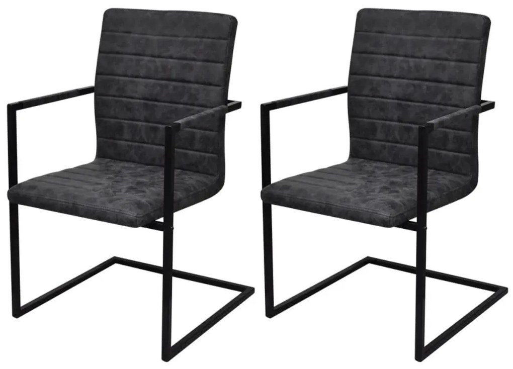 Cadeiras de jantar cantilever 2 pcs couro artificial preto