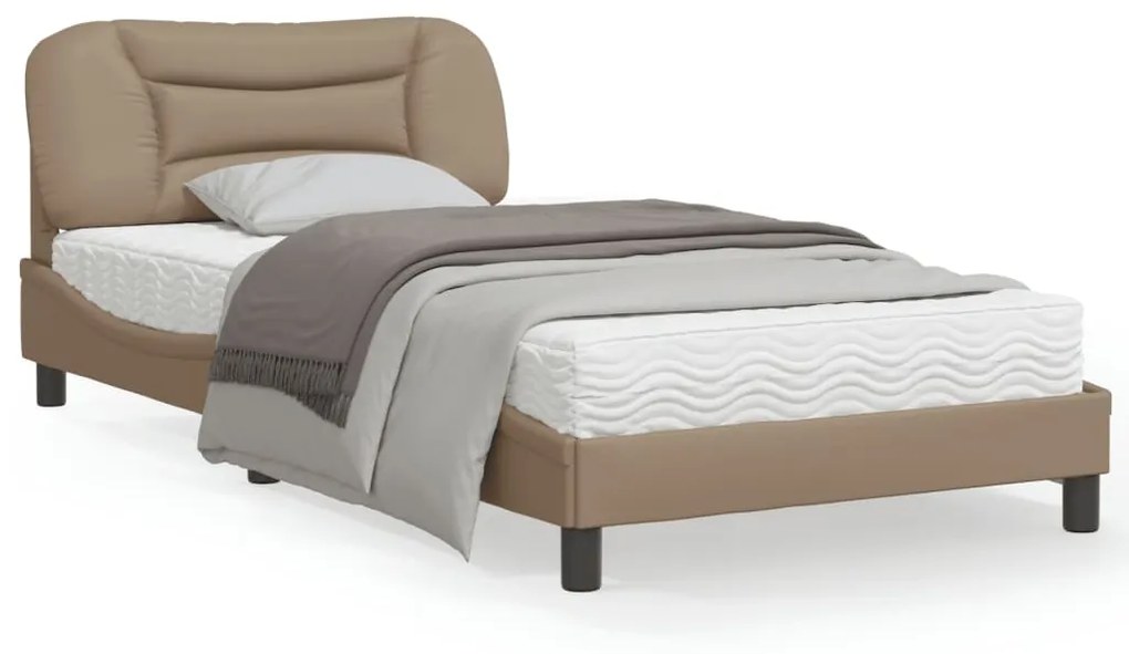 Estrutura cama cabeceira 100x200 cm couro artificial cappuccino