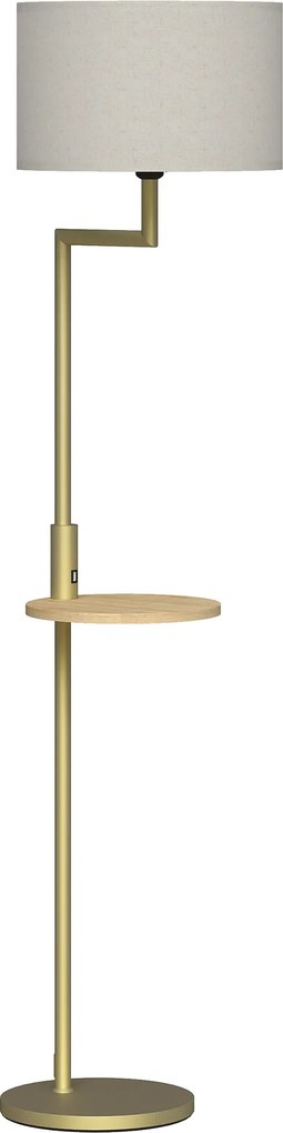 HOMCOM Candeeiro de Pé com Mesa Auxiliar Lâmpada E27 Máx. 40W Ecrã de Linho Interruptor de Corrente e Carregador USB Ø40x170 cm Dourado | Aosom Portugal