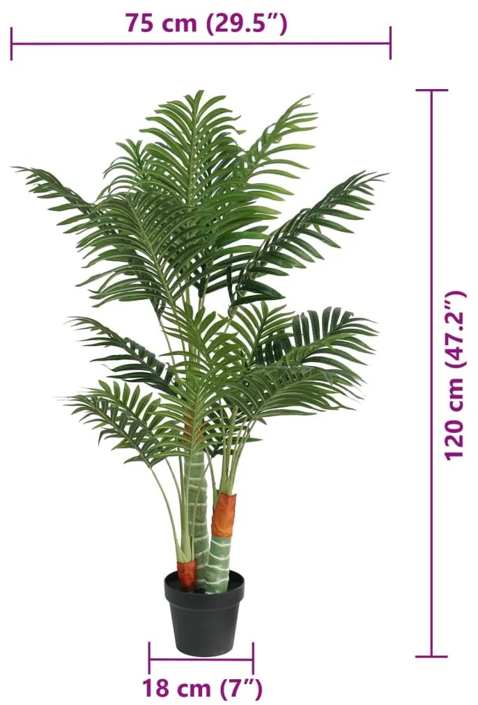 Palmeira artificial com 3 troncos 120 cm PP verde