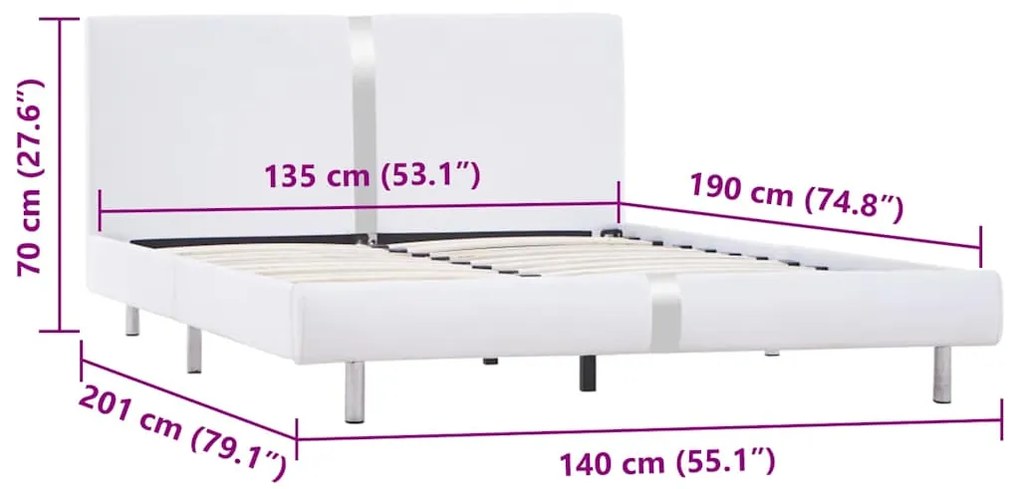 Estrutura de cama sem colchão 135x190cm couro artificial branco